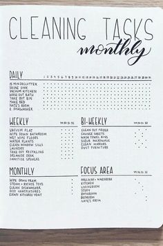 a printable cleaning checklist on a wooden surface with the words cleaning tasks mostly written in black ink