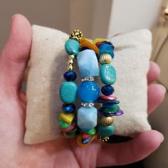 Brand New.. Turquoise Beaded Wrap Around Bracelet. Gorgeous Bohemian Blue Stretch Bracelet With Colorful Beads, Blue Bohemian Stretch Bracelet With Colorful Beads, Turquoise Gemstone Beaded Bracelets For Beach, Turquoise Gemstone Beads Bracelet For Beach, Turquoise Multi-strand Wrap Bracelet As Gift, Bohemian Blue Stretch Bracelet With Large Beads, Blue Bohemian Beaded Bracelets With Large Beads, Blue Bangle Bracelets With Gemstone Beads, Blue Gemstone Beads Bangle Bracelet