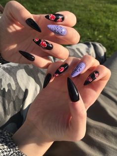 Nail Ideas Anime, Anime Inspired Nails, Anime Nail, Anime Nails, Edgy Nails, Goth Nails, Grunge Nails, Kawaii Nails