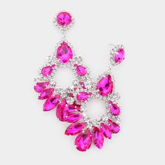 Large Fuchsia Crystal Teardrop Chandelier Earrings Pink Teardrop Chandelier Earrings, Prom Rings, Hot Pink Prom, Pink Statement Earrings, Pageant Jewelry, Hot Pink Earrings, Pageant Earrings, Earrings Prom, Jewelry 2023