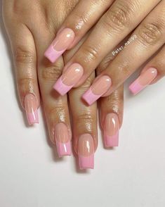 Nail Ideas For Spring Coffin, Spring Coffin Nail Ideas, Coffin Spring Nails, Spring Nails Coffin, Acrylic Nail Designs Coffin, Pink Tip Nails, Spring Acrylic Nails, Girly Acrylic Nails