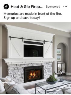 a living room filled with furniture and a fire place in front of a flat screen tv