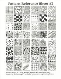 the pattern reference sheet is shown in black and white, with different designs on it