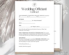 the wedding officiant contract is on display