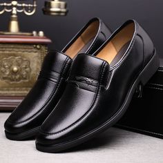 Upper material：leatherSole Material: Rubber Black Slip-on Dress Shoes For Formal Occasions, Black Almond Toe Shoes For Business Casual, Black Leather Loafers For Business Casual, Black Synthetic Oxfords For Business Casual, Black Almond Toe Leather Shoes For Business Casual, Black Synthetic Dress Shoes For Business Casual, Black Almond Toe Dress Shoes With Leather Lining, Black Round Toe Dress Shoes For Spring, Black Pointed Toe Faux Leather Dress Shoes