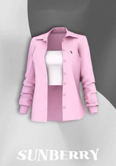 a woman's pink jacket and white shirt with the words sunberry on it