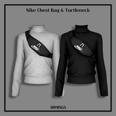 two black and white shirts with the words nike chest bag and turtle neck