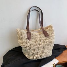 Bird in Bag - Fashion large capacity straw bag bag new shoulder casual bucket bag simple beach vacation straw bag Woman Hand, Bucket Handbags, Handbags Casual, Holiday Beach, Street Trends, Beach Tote, Bag Bag, Bird In Bag, Beach Vacation