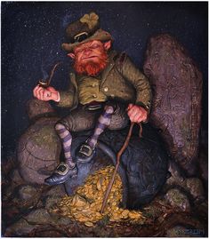 a painting of a man sitting on top of a rock