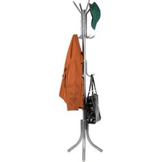 a coat rack with an umbrella and handbag on it, against a white background