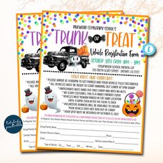 two halloween party games with pumpkins, ghost and truck on them for kids to play