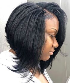 Shoulder-Length Angled Feathered Bob Black Hairstyles Medium Length, Layered Lob, Bob Haircuts For Black Women, Feathered Bob, Black Bob Hairstyles, Black Hairstyles With Weave, Asymmetrical Haircut, Haircuts For Black Women