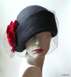 "Gray veil hat,Cloche Felted Hat, felt hat, Cloche Hat, Gray Hat, Art Hat La belle epoque Art Deco 1920s hat Art Hats Gray hat cloche 1920's hat red roses Hats&Caps Accessories Handmade Great, very flattering gray hat with black veil and red roses! Adapts to the head ! Special and unique ! Sophisticated and elegant ! I can make this hat in other colors and sizes. Made just for you To measure your head: Using a tape measure, go around head about 1\" above eyebrows in front and include the lar Winter Wedding Fascinator With Short Brim, Winter Wedding Hat Headpiece, Winter Wedding Cloche Hat With Short Brim, Winter Wedding Fascinator Hat, Winter Wedding Cloche Fascinator, Black Winter Wedding Hat, Winter Wedding Cloche Mini Hat, Black Wedding Hat For Winter, Vintage Winter Cloche Hat For Wedding