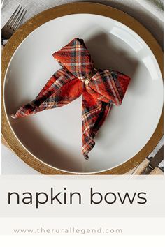 napkin bows on a plate with the words napkin bow's written below it