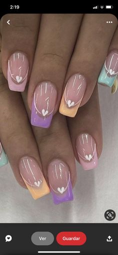 Acrylic Nail Designs Spring 2023, Spring Nails Coffin Acrylic, Nails With Design Ideas, Spring Nails Coffin, Rainbow Nails Design, Nagellack Trends, Manicure Nail Designs, Spring Acrylic Nails