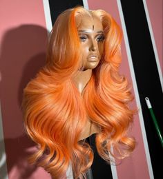 Wig On Mannequin, Orange Wig, 13x4 Lace Front Wig, Hair For Women, Human Wigs, Celebrity Hair Stylist