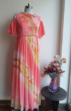 Shibori Cold-shoulder Gown Kurtis Style, Dolly Style, Shibori Dress, Frock Suit, Suit Neck, One Piece Gown, Cold Shoulder Gown, Georgette Gown, Cold Shoulder Styles