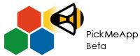 the pickmeapp beta logo is shown in black, yellow, and green