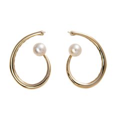 14K Yellow Gold Floating Pearl Swirl Earrings Elegant Swirl Earrings As Gift, Elegant Swirl Earrings For Gift, Elegant Swirl Earrings, Elegant Yellow Gold Swirl Jewelry, Elegant Formal Yellow Gold Wrap Earrings, Elegant Swirl Hoop Earrings As Gift, Elegant Gold Spiral Wrap Earrings, Elegant Yellow Gold Swirl Earrings, Invitation To Play