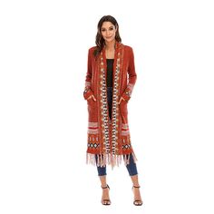 Ethnic style cardigan sweater women retro fringed blouse bohemian style knitted sweater cardigan jacket Fringed Cardigan, Geometric Clothing, Lazy Style, Style Royal, Autumn Sleeve, Boho Cardigan, Fringe Cardigan, Sweater Season, Casual Cardigans