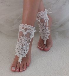 Bridal anklet ivory lace sandals Beach wedding barefoot | Etsy Summer Wedding Lace-up Sandals, Lace-up Sandals For Summer Wedding, Lace Ankle Strap Sandals For Beach, Summer Lace-up Sandals For Wedding, Elegant Lace-up Wedding Sandals, White Ankle Wrap Anklets For Wedding, Bridal Shoes Lace, Sandals Bridal, Bridesmaid Sandals