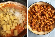 two pictures side by side, one with pasta and the other with cheese in it