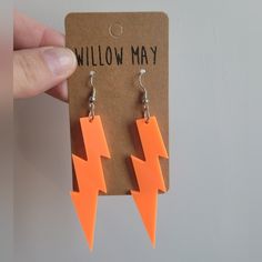 Acrylic Earrings, Lightweight, About 4 In. Orange Lightning, Bolt Earrings, Lightning Bolt Earrings, Acrylic Earrings, Lightning Bolt, Earrings Color, Neon Orange, Color Orange, Jewelry Earrings