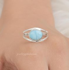 Dominican Larimar Ring, 925 Sterling Silver Ring, Handmade Gemstone Ring, Every Day Ring, Split Band Jewellery, Wedding Gift For Her Gemstone Name - Dominican Larimar Stone Quality - AAA  Weight - 3.37 gm  Stone Shape - As shown in the picture We serve complete 925 sterling silver Jewelry and genuine properties of the stone.  The products are dispatched from the small business from UK. Product Quality and Packaging - Our all products are 925 Silver Stamped which shows that the product is genuine and authentic .The products are dispatched from the small business from UK so you get the product on time and the product packaging comes in bubble foil wrap with all the precautions taken primarily that your product reaches you with zero damage. Properties of Larimar Gemstone - ♥ Facilitating inne Silver Turquoise Larimar Ring For Anniversary, Silver Larimar Turquoise Ring For Anniversary, Stamped 925 Larimar Rings As A Gift, Anniversary Turquoise Larimar Ring In Silver, Anniversary Larimar Jewelry Stamped 925, Anniversary Silver Turquoise Larimar Ring, Round Larimar Rings As A Gift, Adjustable Larimar Jewelry For Anniversary, Elegant Larimar Rings For Anniversary