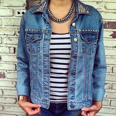 Vintage Studded Jean Jacket / DIY Studded Denim by KodChaPhorn Studded Jean Jacket, Reworked Denim Jacket, Jean Jacket Diy, Reworked Denim, Diy Clothes Refashion, Embellished Denim Jacket, Denim Vests, Vintage Jean Jacket, Diy Jacket