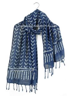 Item Description   Item -  1 PC Cotton Scarves Fabric - 100% Cotton Color -  Indigo Blue & White Dimensions ( Approximate ) -  72" x 21" Inches (183  X 53 Cm) Usage -  Scarves , Stole, Hijab, Neck Wraps, Shawl, Scarf  Product Description * These Beautiful Scarf is made with Super fine Quality Cotton And Hand Block Printed Have Been Crafted By Hands. * These Stole Are Pure Hand Made And They Are Speciality Of Rajasthan. * You would love to wear this Scarf on every occasion where you go with your Block Print Scarf, Indian Block Print, Wrap Shawl, Ethnic Dress, Shawl Scarf, Cotton Scarf, Neck Wrap, Head Wrap, Indigo Blue