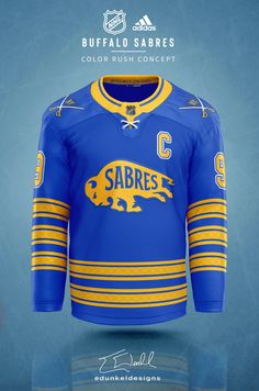 a hockey jersey with the name sabris on it and an image of a buffalo bison