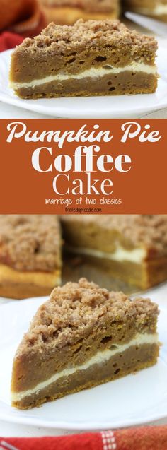 pumpkin pie coffee cake is cut into slices