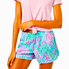 Lilly Pulitzer Ocean Trail Short In Maldives Green Turtle Wave (Lovely Turquoise Green, Pink, And Blue Undersea Coral And Hidden Turtles). Super Adorable 4" Luxletic Short With Built In Full Undershort And Interior Back Pocket. Mesh Insets At Sides. Perfect For The Gym, Lounging, And Your Next Vacation! Breeze Woven (100% Polyester) Machine Wash Cold, Delicate Cycle These Are Excellent Condition. Absolutely New Machine Washed Pink Elastic Waistband Shorts For Pajama Party, Summer Pink Pajama Shorts For Pajama Party, Pink Summer Pajama Shorts For Pajama Party, Pink Pajama Shorts For Summer Pajama Party, Pink Beachwear Pajama Shorts With Built-in Shorts, Summer Pajama Shorts For Pajama Party, Pink Summer Shorts For Poolside, Spring Poolside Blue Pajama Shorts, Blue Pajama Shorts For Poolside In Spring