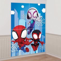 an image of spider - man and the amazing spiderman wall mural in a room