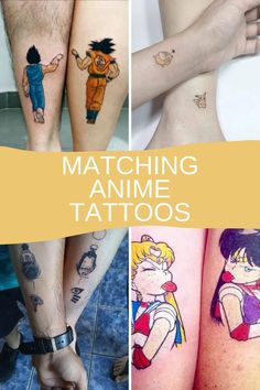 some people with tattoos on their arms and legs are shown in this collage, which includes