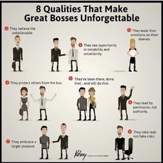 an info graphic explaining 8 qualities that make great boss's unforgetable