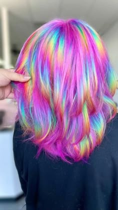 Briauna Conino on Instagram: "Oh my god Becky, look at her hair 🌈✨ #mermaidhair #pulpriot #pulpriothair #colortrak #unicornhair #rainbowhair #follow #lasvegassalon #lasvegas #behindthechair #lookbook #lasvegashairstylist #lasvegashair #hendersonhairstylist #nevadahairstylist #lasvegasstylist #hairporn #mermaidians #hairslayerz #prism #pinkhair #lisafrank" Prism Hair, Unicorn Hair Color, Rave Hair, Bold Hair Color, Cute Hair Colors, Neon Hair