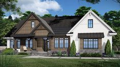 this is an artist's rendering of a house in the country style with two front porches