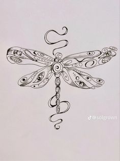 a drawing of a dragonfly with intricate designs