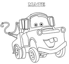 mater from cars coloring pages to print and color for kids, with the name mater on it