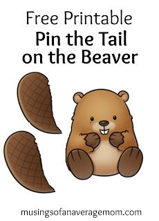 an image of a beaver with the text free printable pin the tail on the beaver