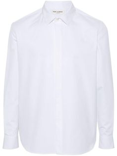 optical white cotton front button fastening classic collar long sleeves straight hem Timeless Long Sleeve Dress Shirt For Daywear, White Long Sleeve Top With Concealed Placket, White Cotton Dress Shirt For Work, Long Sleeve Cotton Dress Shirt With Concealed Placket, White Cotton Dress Shirt With Fold-down Collar, White Long Sleeve Dress Shirt With Concealed Placket, Cotton Dress Shirt With Concealed Placket, White Long Sleeve Dress Shirt For Work, Timeless Long Sleeve Dress Shirt With Concealed Placket