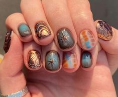 #amazon #beauty #womenbeauty #affiliatelink Short Nail Designs Aura, Cool Trendy Nails, Nail Inspo Earthy, Short Nails Cool Design, Cool Press On Nails, Linework Nail Art, Witchy Nail Designs Short, Earthy Short Nails, Nails Edgy Grunge