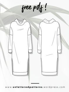 the front and back view of a long sleeved dress with hoodie on it