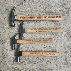 four hammers with wooden handles on them sitting next to each other and the words when it comes to the best, you nailed