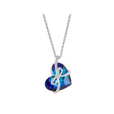 Add style to your look with this Sterling Silver Blue Crystal Heart Pendant Necklace. Click on this JEWELRY & WATCHES GUIDE to learn about fit, styles, materials and more! Add style to your look with this Sterling Silver Blue Crystal Heart Pendant Necklace. Click on this JEWELRY & WATCHES GUIDE to learn about fit, styles, materials and more! FEATURES Pendant size: 35 mm x 25.3 mm Chain length: 18 in. Chain type: rope Clasp: spring-ring Nickel safe Metal: bronze Plating: rhodium, fine silver Fini Heart-shaped Blue Jewelry For Anniversary, Blue Heart Pendant Jewelry For Mother's Day, Blue Heart-shaped Jewelry For Mother's Day, Blue Heart-shaped Jewelry For Anniversary, Blue Necklace For Anniversary On Valentine's Day, Blue Heart Pendant Necklace For Anniversary, Blue Heart Cut Jewelry With Heart Charm, Blue Heart Necklace For Gift, Elegant Blue Heart Necklace For Valentine's Day