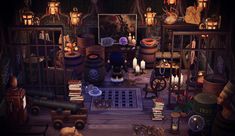 a room filled with lots of different types of items and candles on the floor next to each other