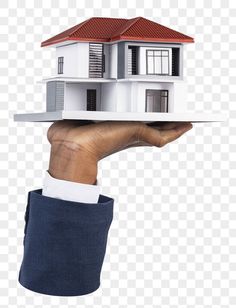 a person holding a model house on top of their head in front of the camera