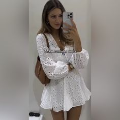 New With Tags Size Medium Retails For $89 Sold Out Online Zara Mini Dress, Zara Mini, Zara White, Summer Color, Long Puff Sleeves, Summer Colors, Zara Dresses, Cute Dresses, Puff Sleeve