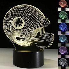 a football helmet shaped lamp with multiple colors